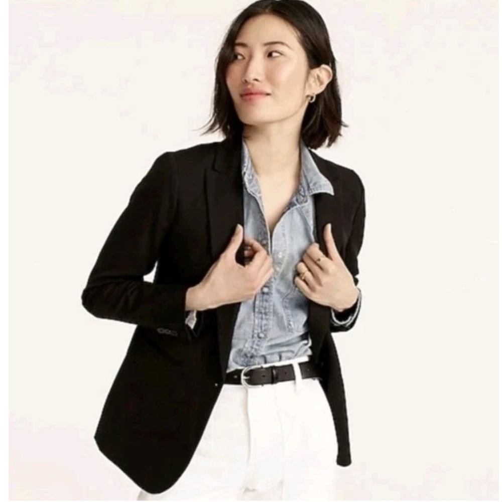 J.Crew Parke Blazer Black Wool Blend Shawl Collar Jacket Size 2